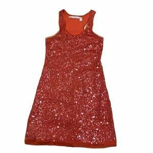 Chelsea & Violet Sequin Halter cocktail Mini dress coral orange Sz medium a line